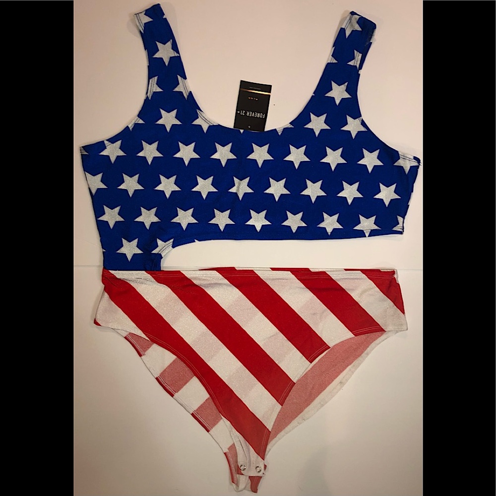 Forever21 bodysuit-3x-red,white & blue. Snap Close